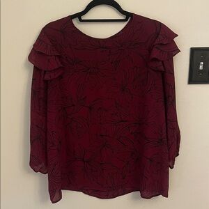 Apt. 9 Burgundy Floral Ruffle Blouse